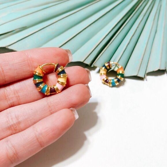 Multicolor hoop earrings S93 - Picture 3 of 3